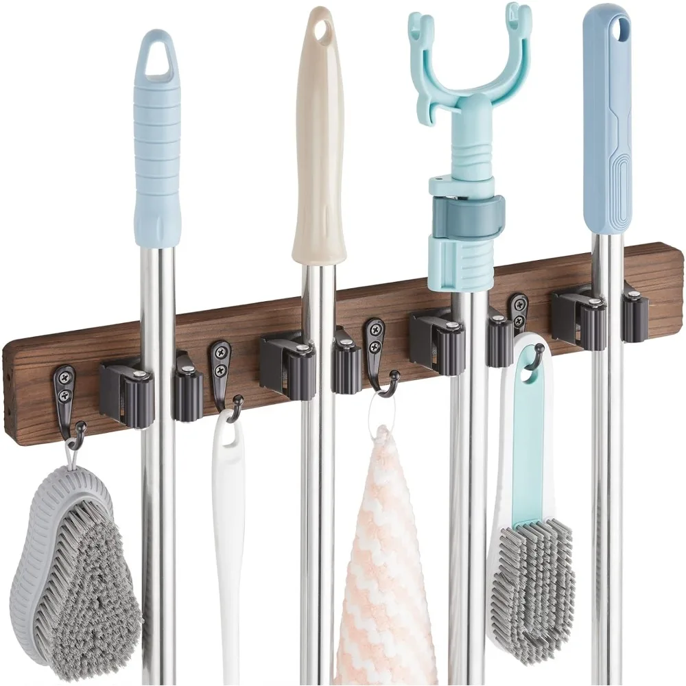 Mop and Broom Holder Wall Mount - Rustic Wood Broom Mop Hanger - Wall Mounted Garden Tool Rack Organizer for Closet Garage Laund
Mop and Broom Holder Wall Mount - Rustic Wood Broom Mop Hanger - Wall Mounted Garden Tool Rack Organizer for Closet Garage Laund