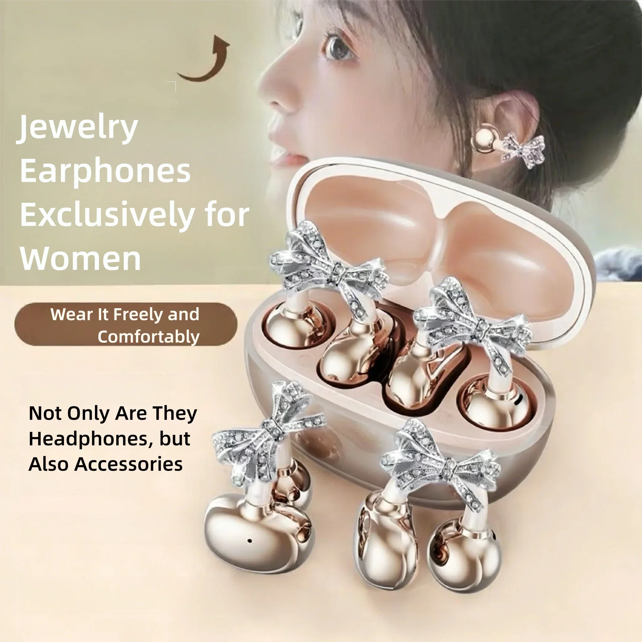 Open Ear Clip Jewelry Earphones Detachable Bow Zircon Decoration HIFI Stereo 40h Playtime Earring Headphone for Girls Gift
Open Ear Clip Jewelry Earphones Detachable Bow Zircon Decoration HIFI Stereo 40h Playtime Earring Headphone for Girls Gift
