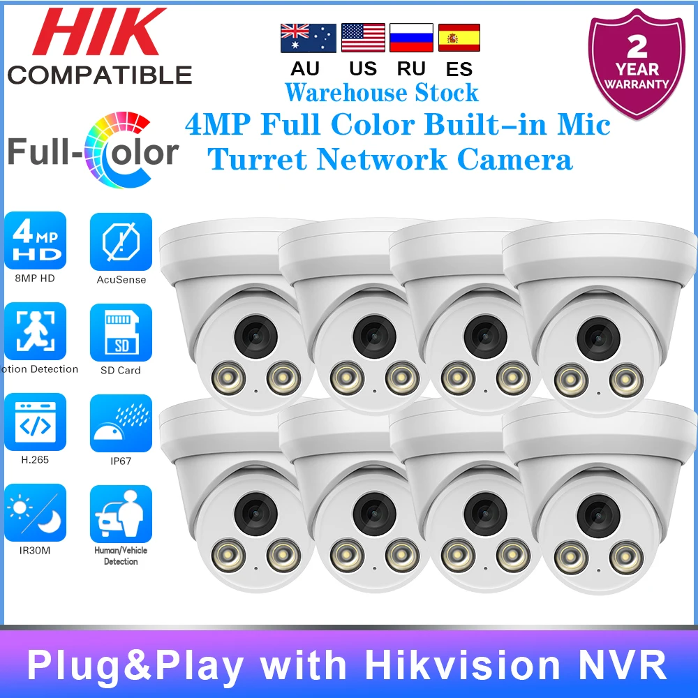 8PCS Hikvision Compatible 4MP Full Color Turret IP Camera IR30M Built-in Microphone Motion detection POE Network Camera
8PCS Hikvision Compatible 4MP Full Color Turret IP Camera IR30M Built-in Microphone Motion detection POE Network Camera