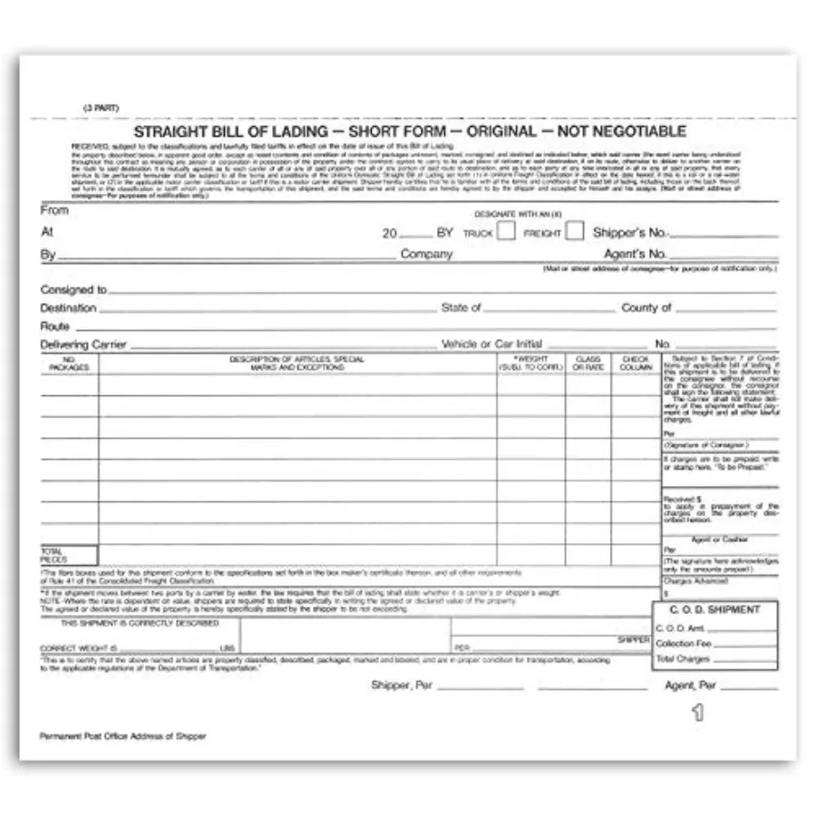 NextDayLabels - Short Form Straight Bill of Lading 8-1/2 x 7" 3 Part NCR Carbonless White/Canary/Pink 200 Sets
NextDayLabels - Short Form Straight Bill of Lading 8-1/2 x 7" 3 Part NCR Carbonless White/Canary/Pink 200 Sets
