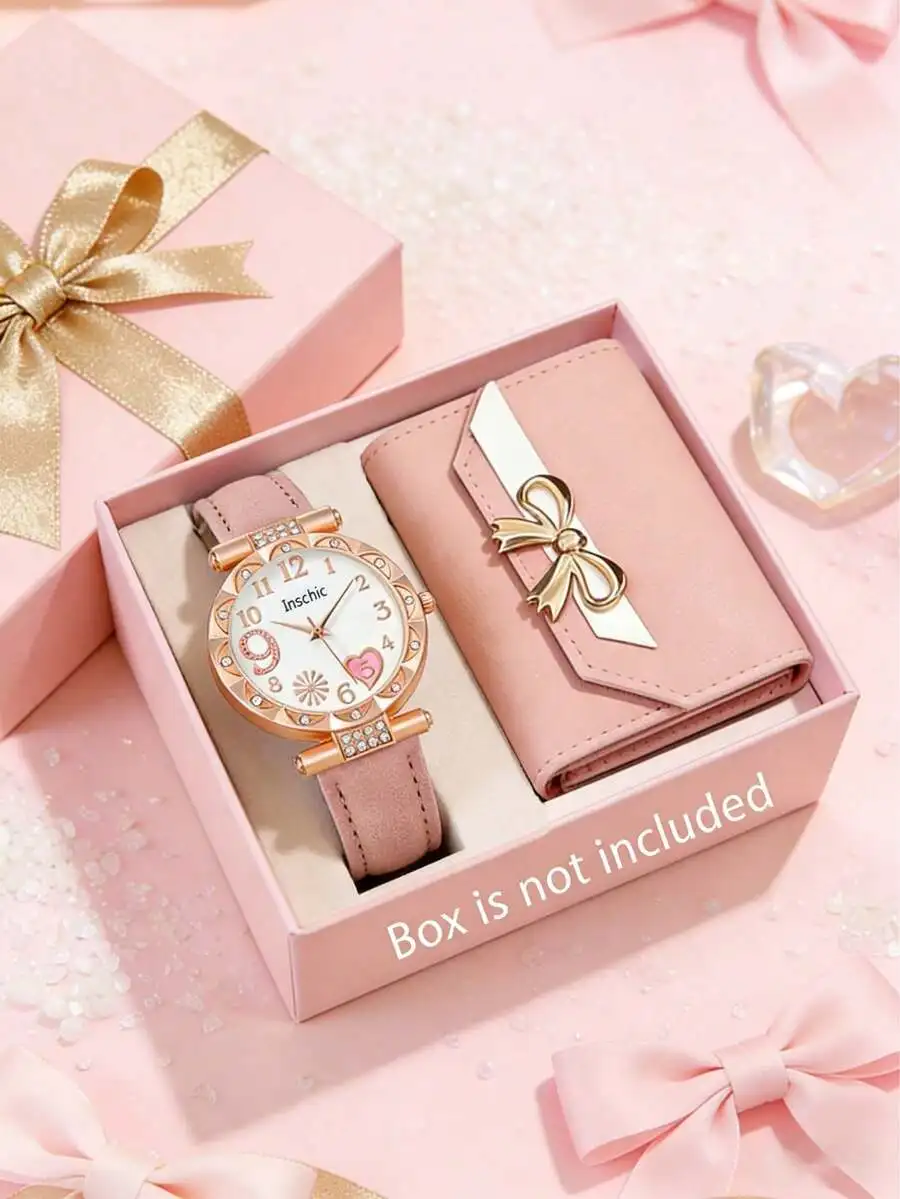 Elegant Womens Round Quartz Watch With Pink Leather Strap And Matching Wallet Gift Set
Elegant Womens Round Quartz Watch With Pink Leather Strap And Matching Wallet Gift Set
