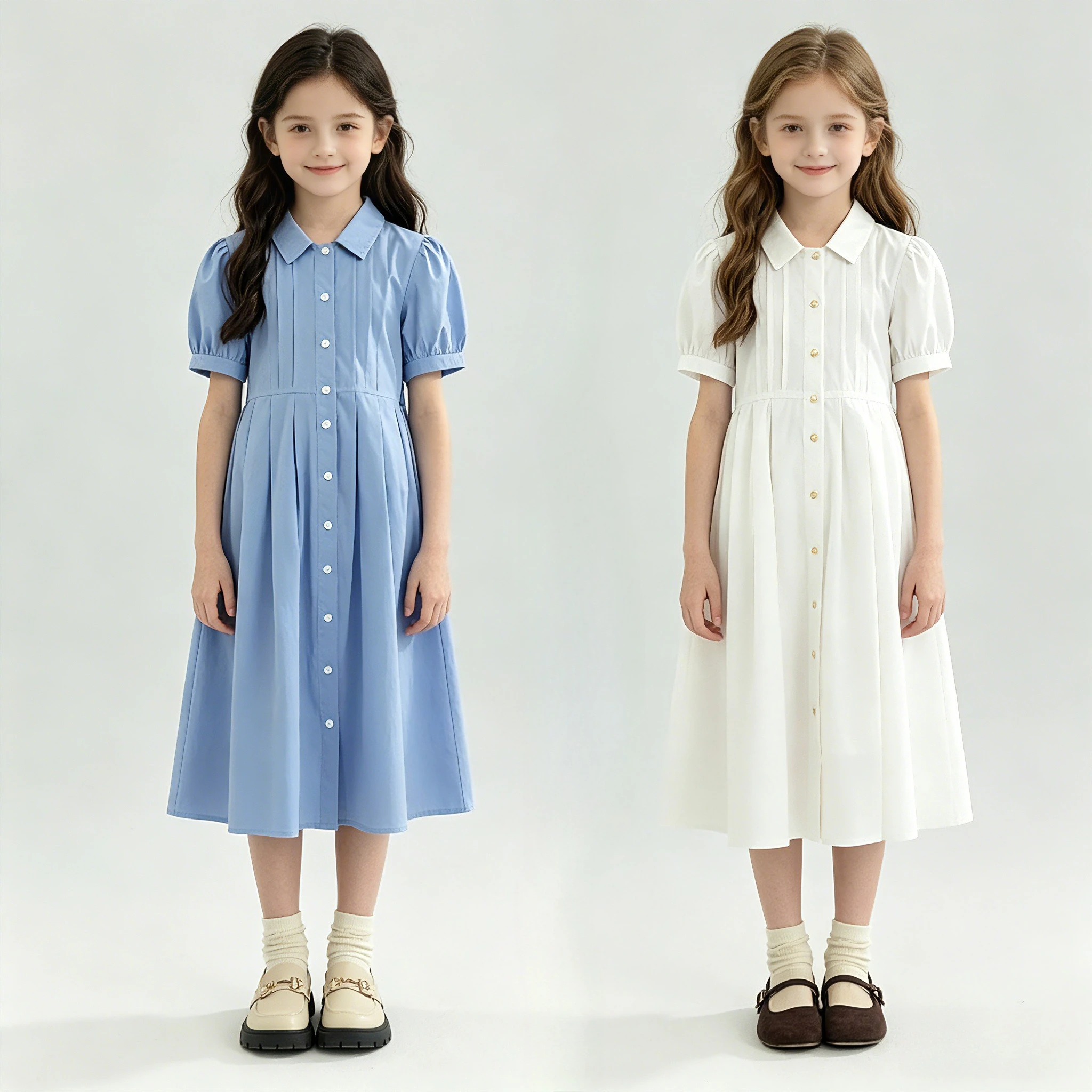 Girls Puff Sleeve Shirt Dress Button Down A-Line Midi Casual Sundress For School Party Wedding Photoshoot Graduation Daily Wear
Girls Puff Sleeve Shirt Dress Button Down A-Line Midi Casual Sundress For School Party Wedding Photoshoot Graduation Daily Wear