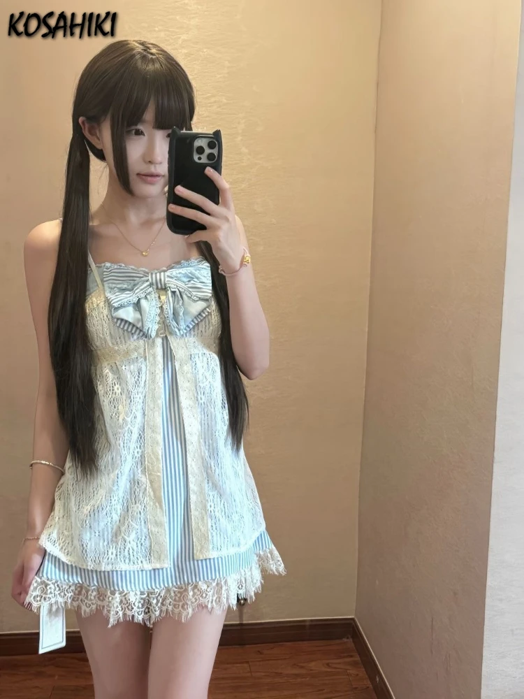 Fake Two Pieces Y2k Aesthetic Dresses Women Lace Patchwork Vertical Stripe Dress 2025 Summer Harajuku Seweet Bow A-Line Vestidos
Fake Two Pieces Y2k Aesthetic Dresses Women Lace Patchwork Vertical Stripe Dress 2025 Summer Harajuku Seweet Bow A-Line Vestidos