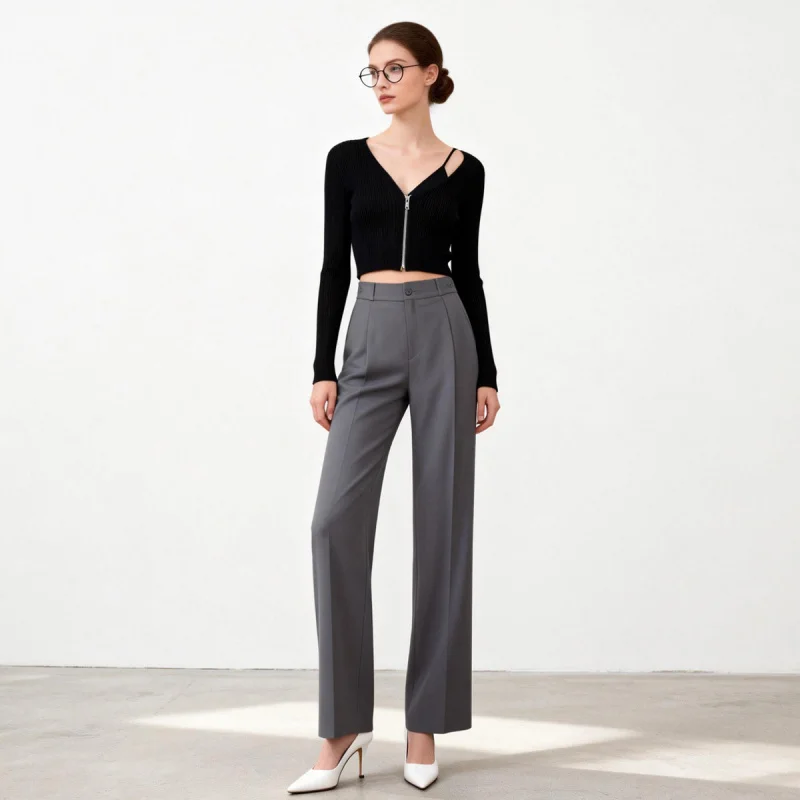 Gray women's suit pants, new spring and autumn high-waisted casual pants with a draping effect, slimming professional wide-leg t
Gray women's suit pants, new spring and autumn high-waisted casual pants with a draping effect, slimming professional wide-leg t