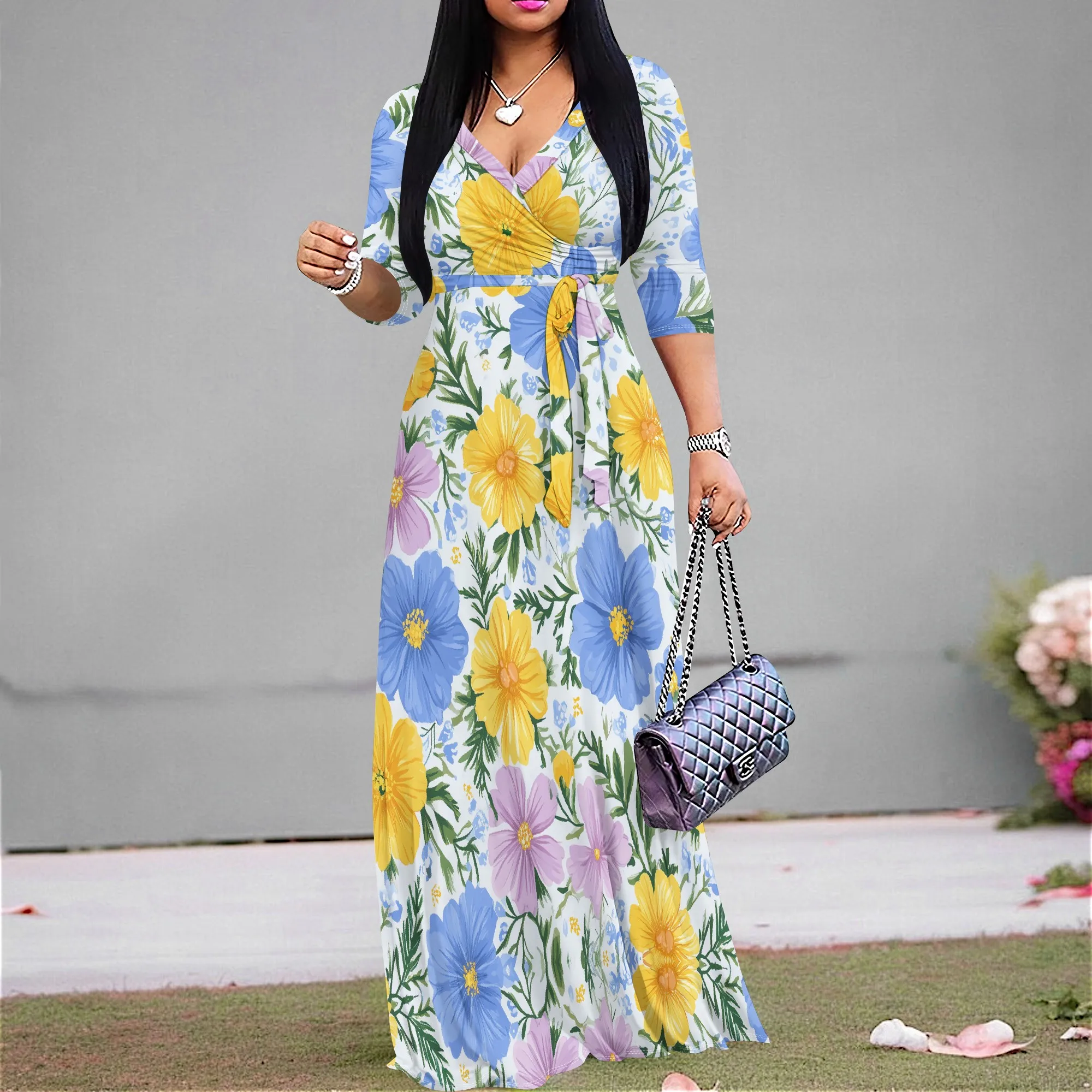Women’s Floral Maxi Dress XS-3XL V-Neck Wrap Waist Summer Long Dress for Vacation Picnic Garden Party 2025 New Arrival
Women’s Floral Maxi Dress XS-3XL V-Neck Wrap Waist Summer Long Dress for Vacation Picnic Garden Party 2025 New Arrival