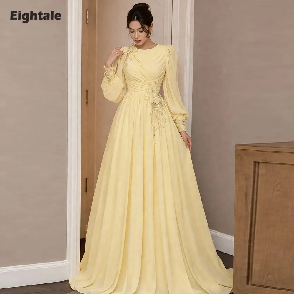 Eightale Arabic Evening Dress Chiffon O-Neck 3D Flowers Customized Long Sleeves Wedding Prom Gown Party Dress robe de soiree
Eightale Arabic Evening Dress Chiffon O-Neck 3D Flowers Customized Long Sleeves Wedding Prom Gown Party Dress robe de soiree