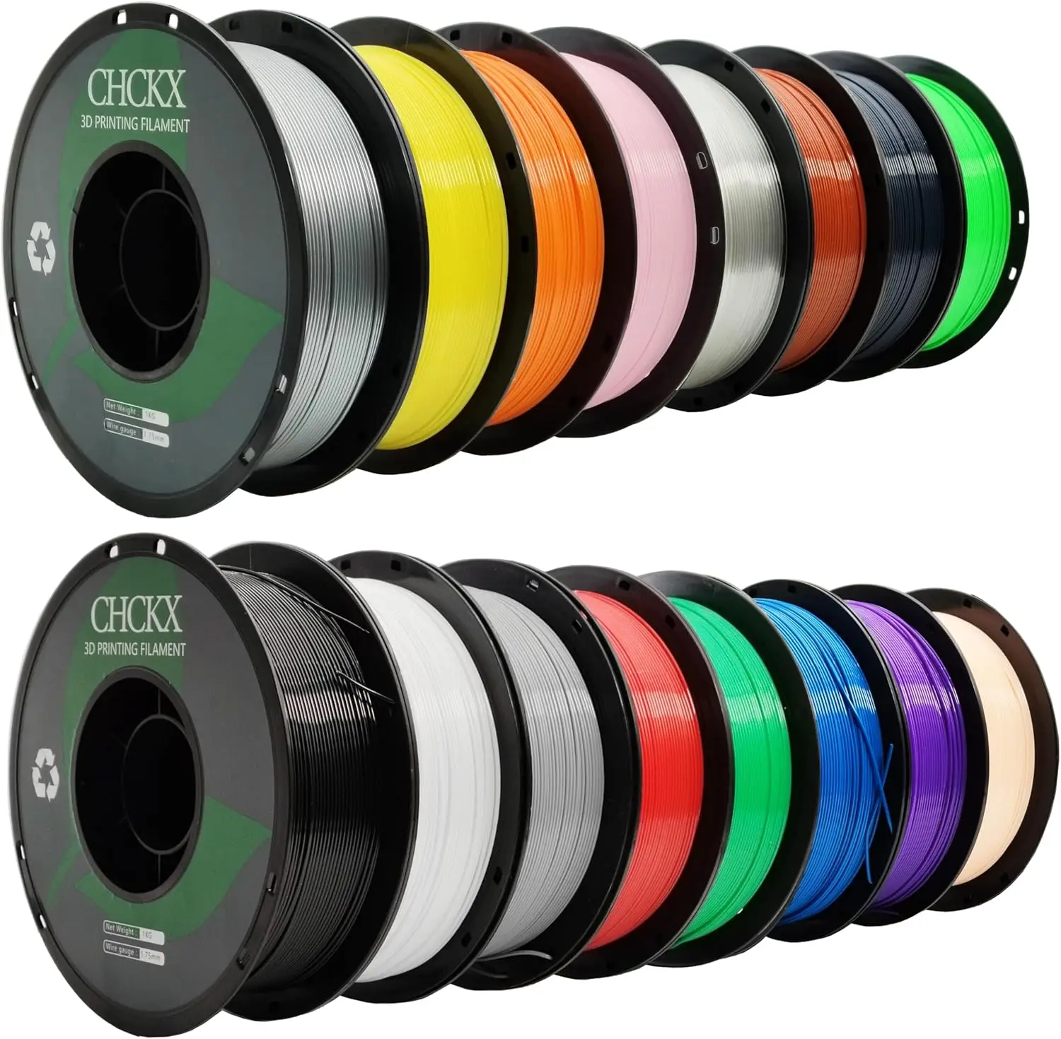 16 Rolls PETG Filament Bundle, 1.75mm for Most 3D Printers, Colors: Black White Grey Red Green Blue Purple Skin Silver Yellow
16 Rolls PETG Filament Bundle, 1.75mm for Most 3D Printers, Colors: Black White Grey Red Green Blue Purple Skin Silver Yellow