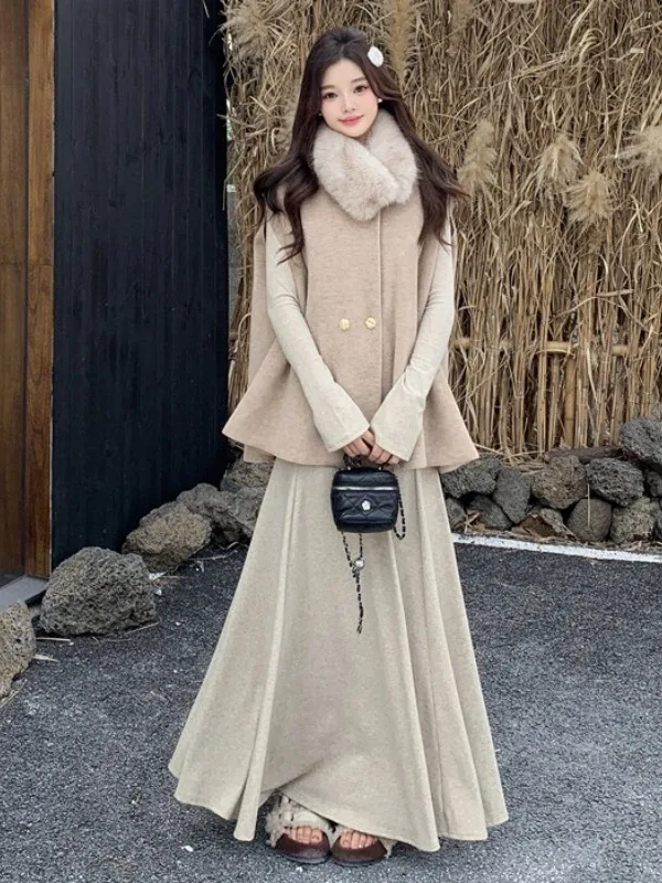 plus Size Winter Fashion Set with Mink Fur Scarf Cowl Neck Vest And Dress Elegant Commute Style High Waist Long Skirt
plus Size Winter Fashion Set with Mink Fur Scarf Cowl Neck Vest And Dress Elegant Commute Style High Waist Long Skirt