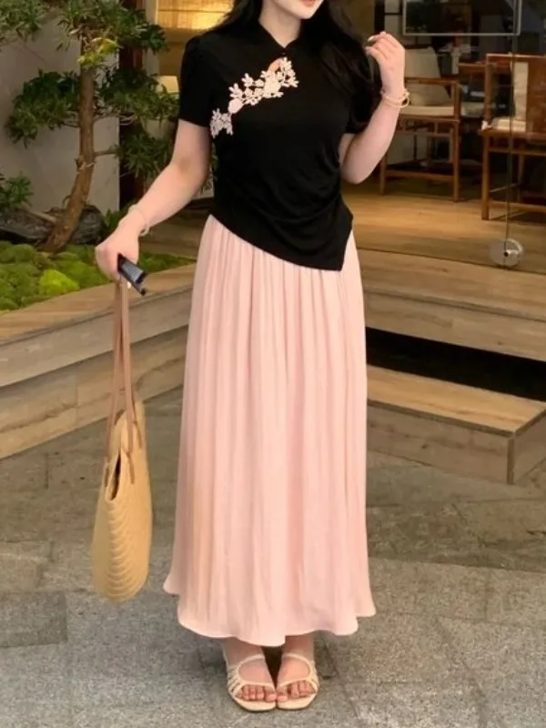 plus Size Loose Fit Summer Fashion Set for Women Chinese Zen Style Top And Half Skirt Ensemble Breathable Plant Floral Print
plus Size Loose Fit Summer Fashion Set for Women Chinese Zen Style Top And Half Skirt Ensemble Breathable Plant Floral Print
