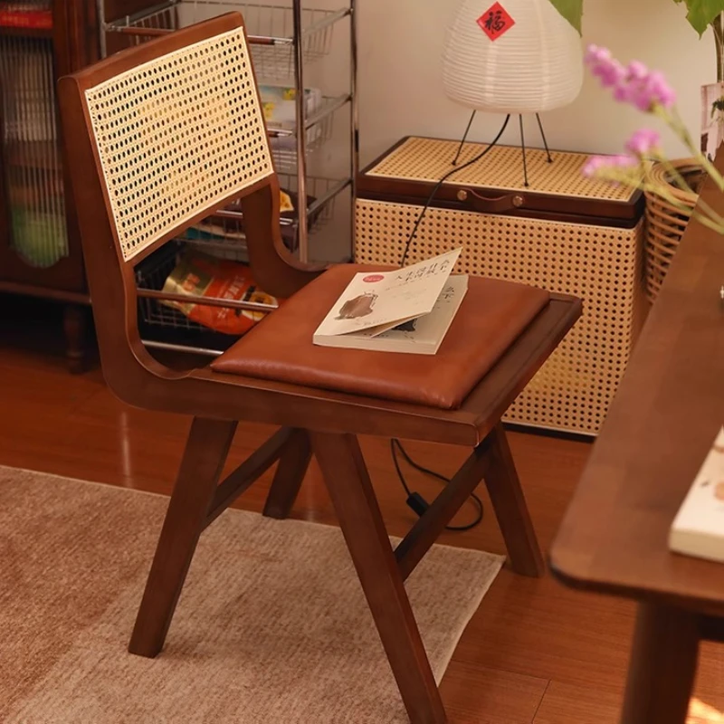 Retro Rattan Woven Dining Chairs Solid Wood Restaurant Chair High Elastic Cushion Makeup Chair Study Backrest Modern Furniture
Retro Rattan Woven Dining Chairs Solid Wood Restaurant Chair High Elastic Cushion Makeup Chair Study Backrest Modern Furniture