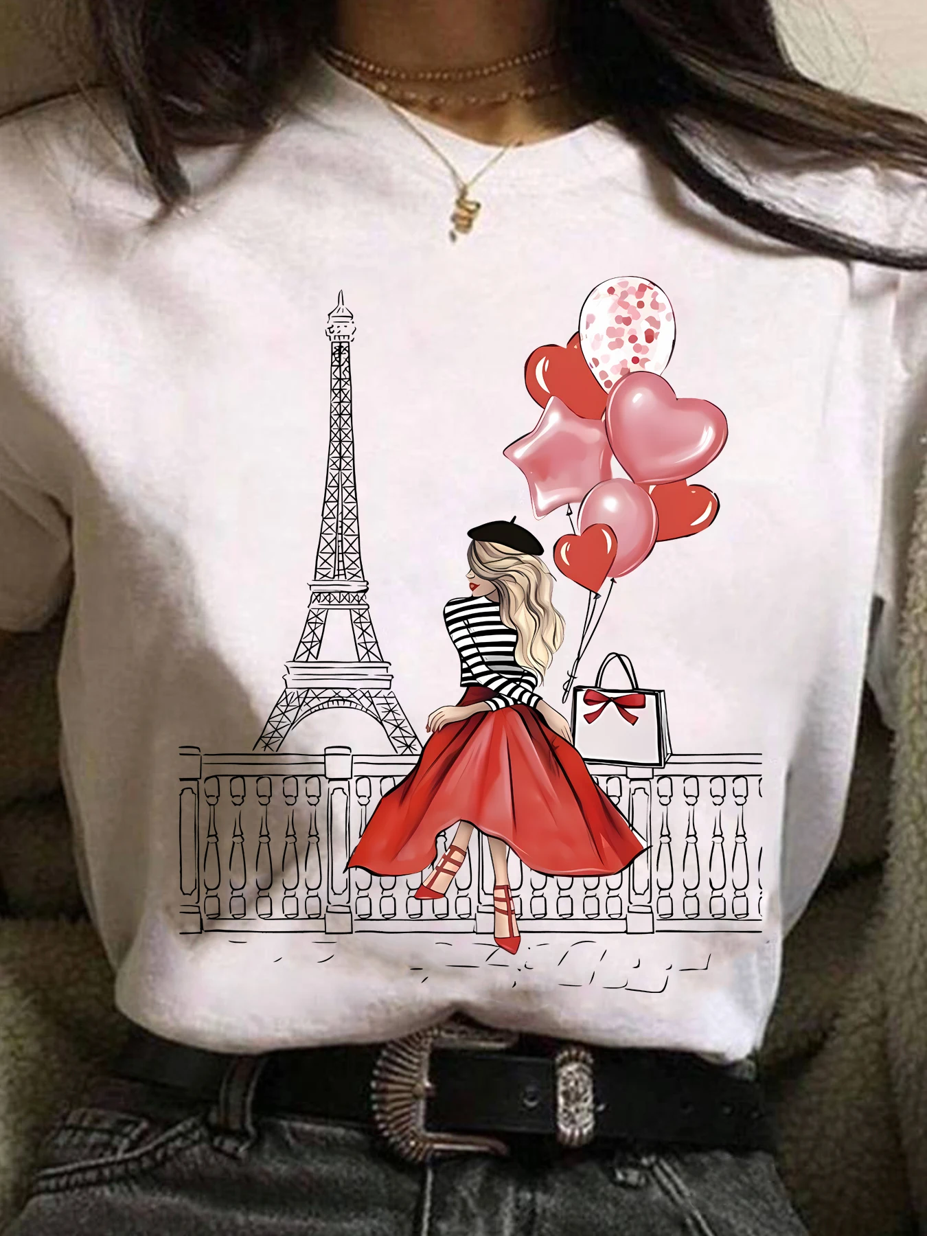 Ladies T-shirt with Tower Pattern Round Neck Short Sleeve Fashion Printed Half Sleeve Shirt Elastic T-shirt puls size
Ladies T-shirt with Tower Pattern Round Neck Short Sleeve Fashion Printed Half Sleeve Shirt Elastic T-shirt puls size