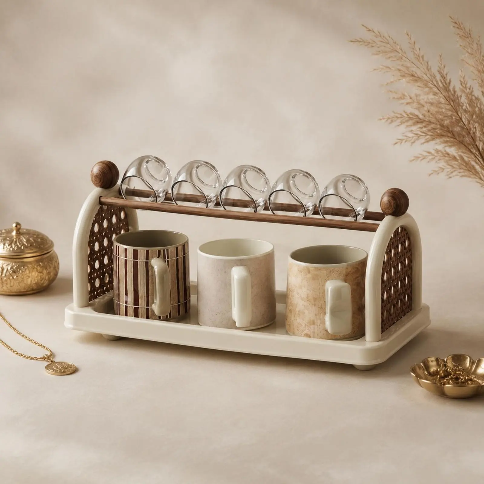 Desktop Storage Rack Woven Design Tabletop Organizer Countertop Shelf Vintage Inspired Wood-Look for Table
Desktop Storage Rack Woven Design Tabletop Organizer Countertop Shelf Vintage Inspired Wood-Look for Table