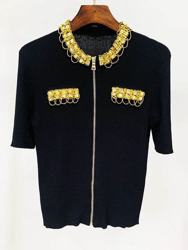 2023 Europe Style Chic Women's High Quality Diamonds Beading Short Sleeves Knitted T-shirt Tee Tops C193
2023 Europe Style Chic Women's High Quality Diamonds Beading Short Sleeves Knitted T-shirt Tee Tops C193