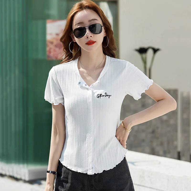 New Women Summer Edible Tree Fungus T-shirt Fashion V-Neck Short Sleeve Slim Waist T-shirt Casual Solid Color Embroidery T-shirt
New Women Summer Edible Tree Fungus T-shirt Fashion V-Neck Short Sleeve Slim Waist T-shirt Casual Solid Color Embroidery T-shirt