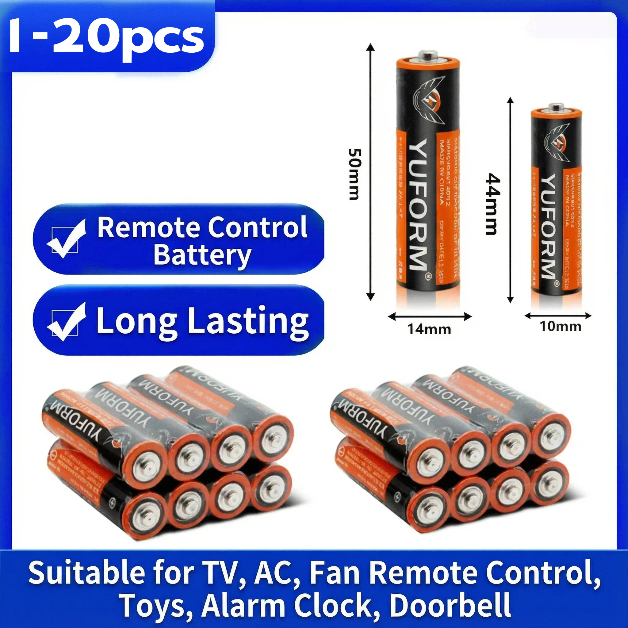 1.5V Carbon Battery for TV/AC Remote Control, Alarm Clock, Toys, Durable Battery for Kids' Ride-on Cars
1.5V Carbon Battery for TV/AC Remote Control, Alarm Clock, Toys, Durable Battery for Kids' Ride-on Cars