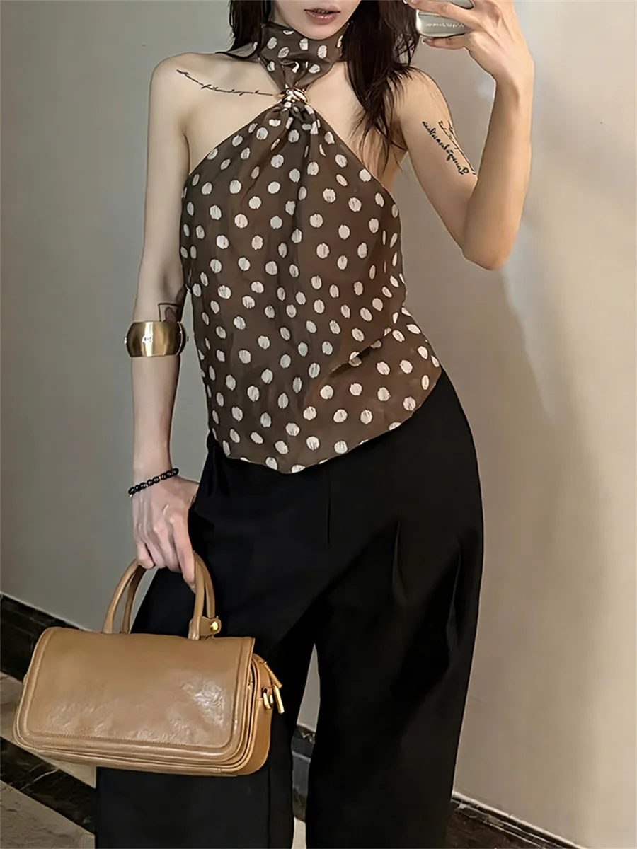 Kliou Metal Decoration Tank Tops Woman Summer Trend Polka Dot Print Halter Off Shoulder Street Y2K Style Ruched Elegant Vests
Kliou Metal Decoration Tank Tops Woman Summer Trend Polka Dot Print Halter Off Shoulder Street Y2K Style Ruched Elegant Vests