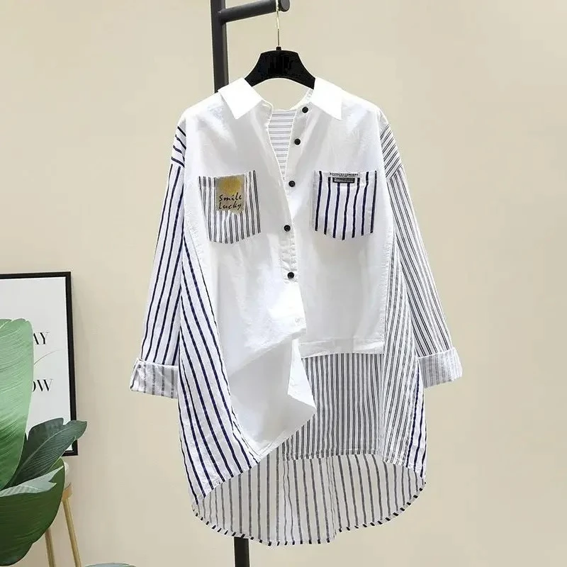 Blouses Women Stitching Striped White Shirts 2026 Spring Autumn New Tops Korean Style Loose Mid-length Shirt Casual Top Coats
Blouses Women Stitching Striped White Shirts 2026 Spring Autumn New Tops Korean Style Loose Mid-length Shirt Casual Top Coats