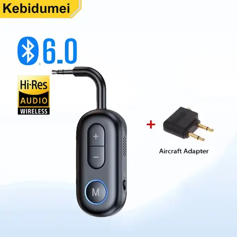 Bluetooth 6.0 Audio Transmitter Receiver 3.5MM AUX Hifi Stereo Music Wireless Adapter With Mic For Car Airplane TV PC Headphone