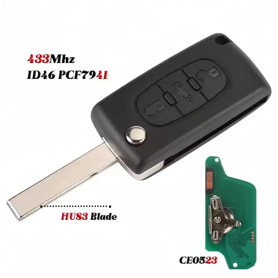 KEYECU Replacement Flip Remote Key FOB 3Button CE0523 ASK/FSK 433MHz ID46 for Peugeot 207 307 308 407 for Citroen C3 A51 DS3
KEYECU Replacement Flip Remote Key FOB 3Button CE0523 ASK/FSK 433MHz ID46 for Peugeot 207 307 308 407 for Citroen C3 A51 DS3