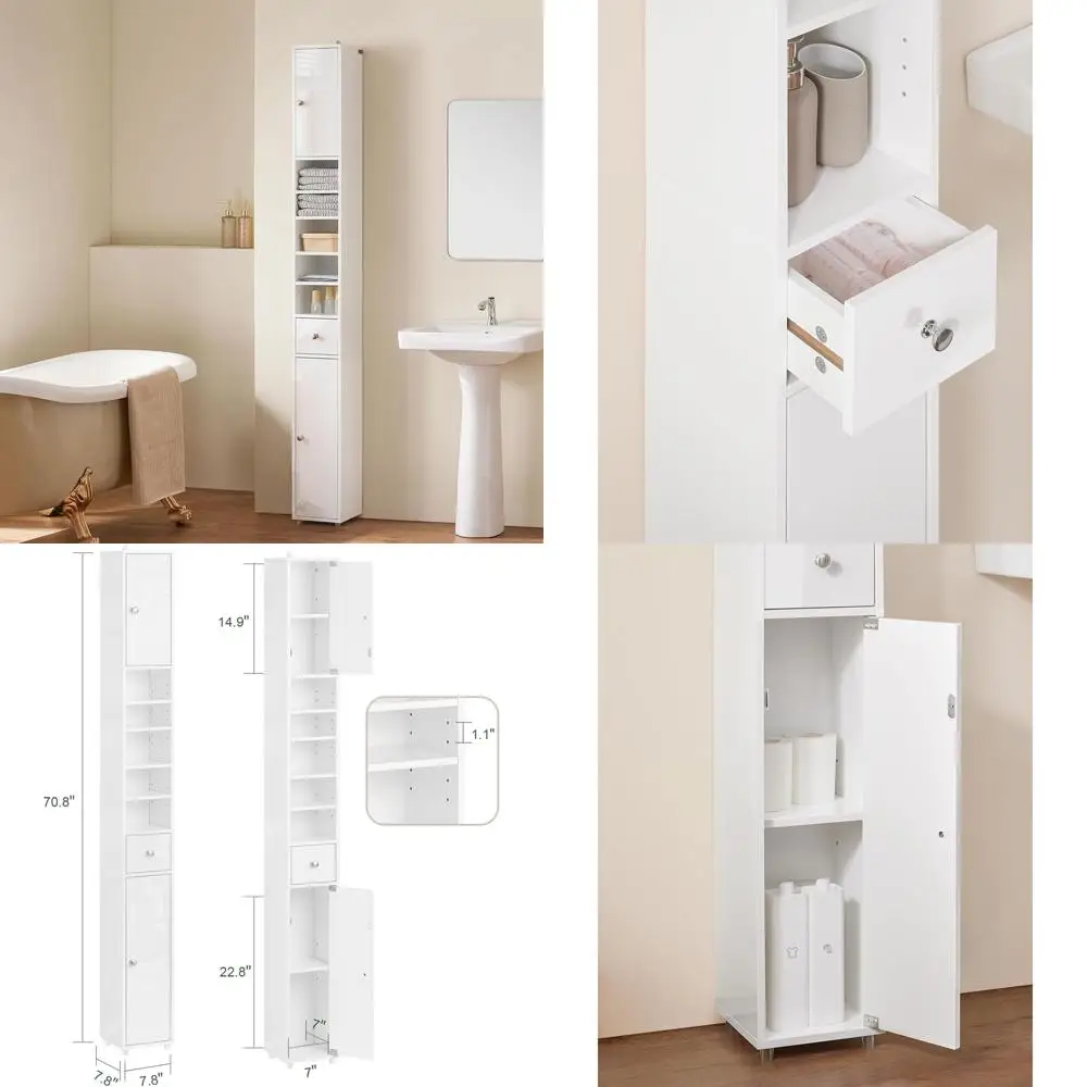 White Slim Tall Storage Cabinet with Adjustable Shelves for Compact Spaces
White Slim Tall Storage Cabinet with Adjustable Shelves for Compact Spaces