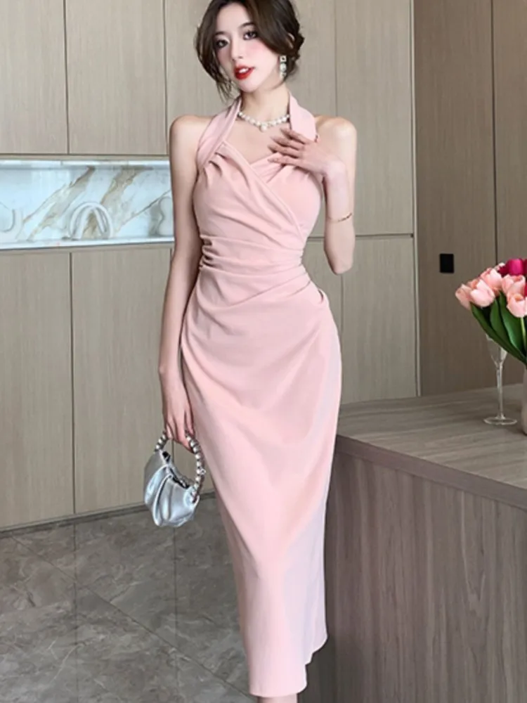 Sexy Backless Elegant Fashion Party Midi Dress For Women 2025 Summer New Neck-Mounted Sleeveless Holiday Casual Female Clothing
Sexy Backless Elegant Fashion Party Midi Dress For Women 2025 Summer New Neck-Mounted Sleeveless Holiday Casual Female Clothing