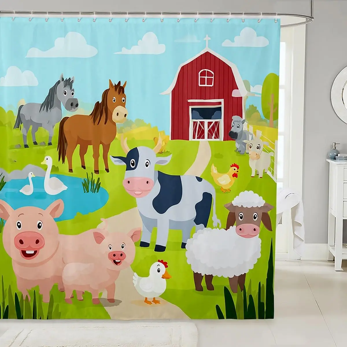 Farm Animal Shower Curtain Cartoon Barn Horse Cow Pig Sheep Duck Chicken Kids Theme Bath Decor Waterproof Fabric Home
Farm Animal Shower Curtain Cartoon Barn Horse Cow Pig Sheep Duck Chicken Kids Theme Bath Decor Waterproof Fabric Home