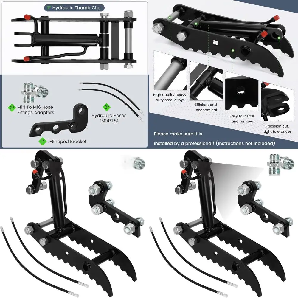 Universal 3-Ton Mini Excavator Hydraulic Thumb, 3-Hole or L-Bracket Compatible with Various Models, Includes L-Bracket and 2 Hos
Universal 3-Ton Mini Excavator Hydraulic Thumb, 3-Hole or L-Bracket Compatible with Various Models, Includes L-Bracket and 2 Hos