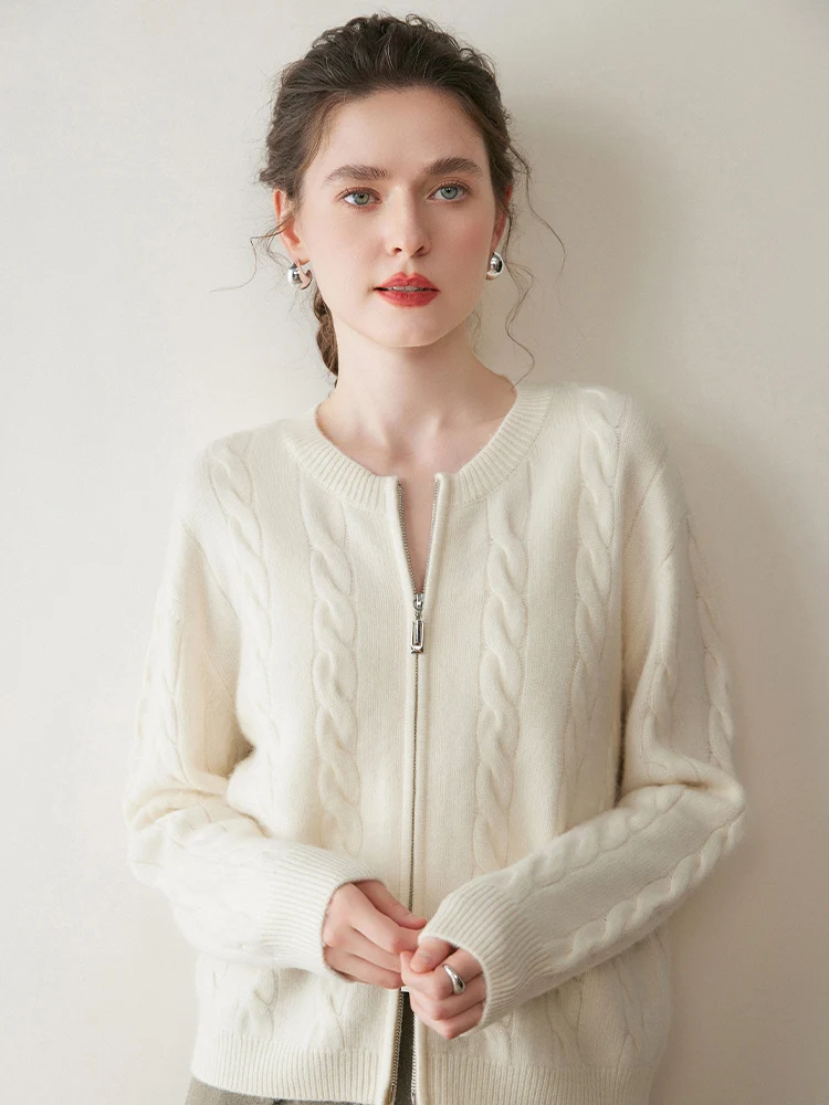 Yoyoselect Women's 100% Cashmere Cardigan Coat O Neck Zipper Sweater Short Style Knitwear Autumn Winter Thick Cable Knitted Tops
Yoyoselect Women's 100% Cashmere Cardigan Coat O Neck Zipper Sweater Short Style Knitwear Autumn Winter Thick Cable Knitted Tops