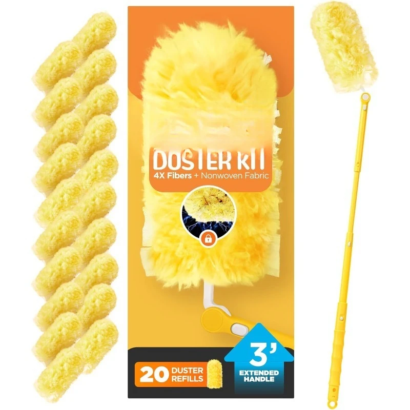 Heavy Duty Duster Refill Kit for Swiffer Duster with 3 ft Extension Pole & 20 Count Refills, 4X Microfibers Multisurface Dusters
Heavy Duty Duster Refill Kit for Swiffer Duster with 3 ft Extension Pole & 20 Count Refills, 4X Microfibers Multisurface Dusters