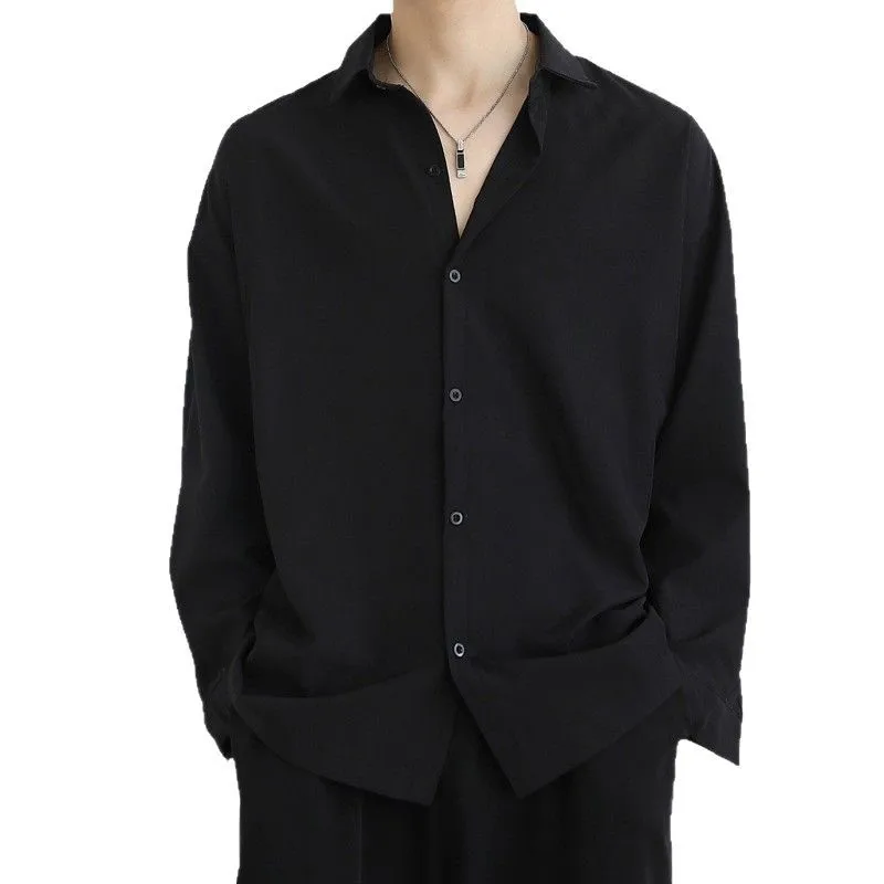 Loose Ice Silk Drape Black Shirt Long Sleeves Spring and Autumn Ruffian Handsome Casual Bottoming Men's White Shirt
Loose Ice Silk Drape Black Shirt Long Sleeves Spring and Autumn Ruffian Handsome Casual Bottoming Men's White Shirt