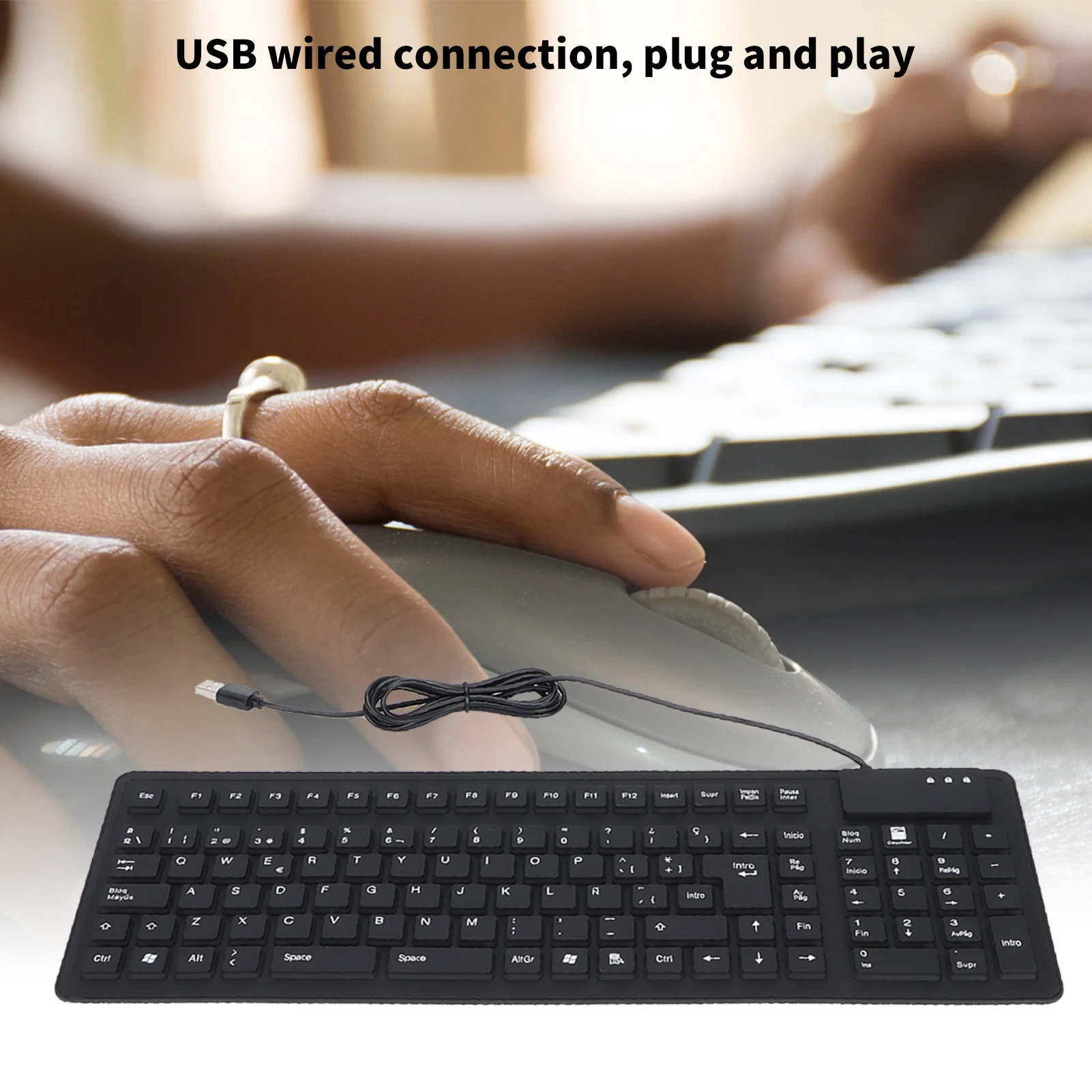 Клавиатура 108 клавиш, испанская USB-проводная портативная складная тихая водонепроницаемая пылезащитная силиконовая клавиатура, проводная клавиатура, тихие клавиатуры
Клавиатура 108 клавиш, испанская USB-проводная портативная складная тихая водонепроницаемая пылезащитная силиконовая клавиатура, проводная клавиатура, тихие клавиатуры