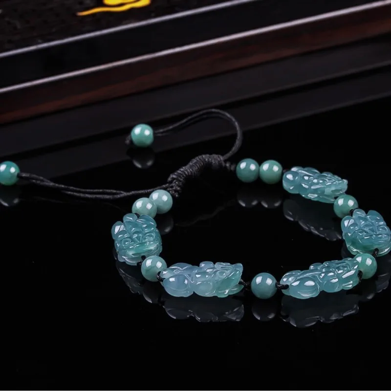 Real Natural Blue Water Jade Pixiu Hand Knitting Bracelet Handstring Carved Charm Jadeite Jewelry Fashion Amulet Gifts Men Women
Real Natural Blue Water Jade Pixiu Hand Knitting Bracelet Handstring Carved Charm Jadeite Jewelry Fashion Amulet Gifts Men Women