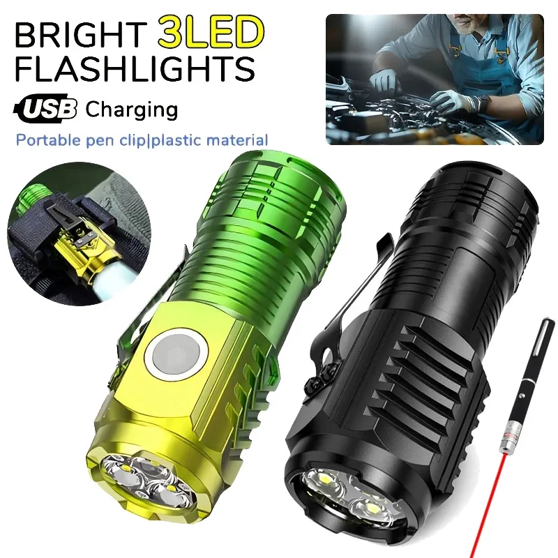 3LED Super Bright LED Flashlight Portable Mini Keychain Torch USB Rechargeable Outdoor Camping Emergency Lantern with Pen Clip
3LED Super Bright LED Flashlight Portable Mini Keychain Torch USB Rechargeable Outdoor Camping Emergency Lantern with Pen Clip