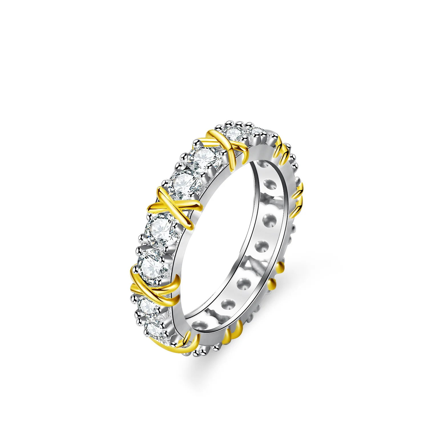 Real Moissanite D Color 100% 925 Sterling Silver Rings for Women Sixteen Brilliant Stone with Golden X's Stacking Wedding Band
Real Moissanite D Color 100% 925 Sterling Silver Rings for Women Sixteen Brilliant Stone with Golden X's Stacking Wedding Band