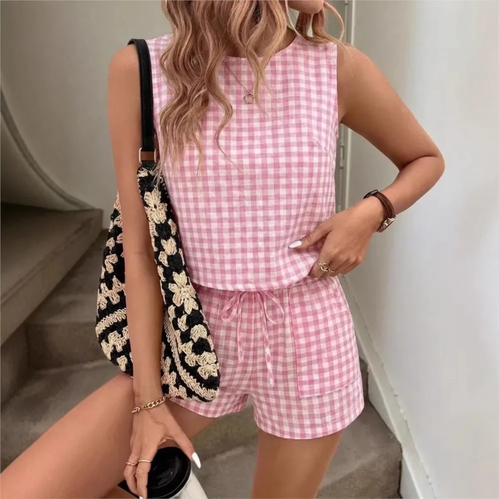 2026 Women's Holiday Home Wear Printed Plaid Shorts 2-piece Set Summer New Casual Simple Vest Pocket Shorts Set Female
2026 Women's Holiday Home Wear Printed Plaid Shorts 2-piece Set Summer New Casual Simple Vest Pocket Shorts Set Female