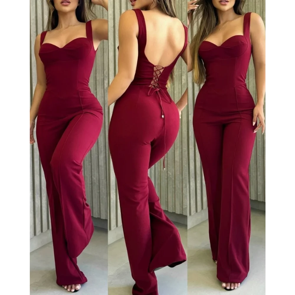 Sexy Jumpsuit Women Summer Red Camisole Square Neck Backless LaceUp Straight Leg Jumpsuit Elegant Women
Sexy Jumpsuit Women Summer Red Camisole Square Neck Backless LaceUp Straight Leg Jumpsuit Elegant Women