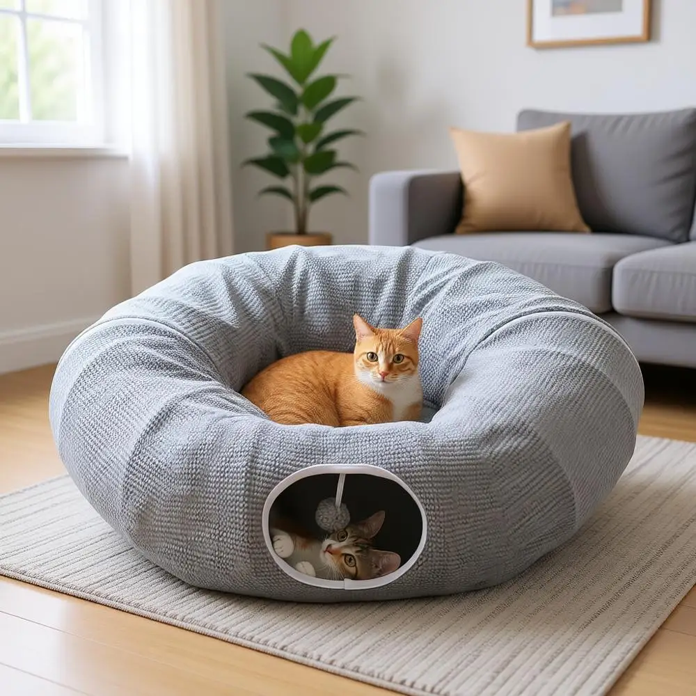 Cat Donut Tunnel with Bed, Washable Soft Plush Mat, Round Tube Toys for Kittens, Puppies, Rabbits and Ferrets, Grey
Cat Donut Tunnel with Bed, Washable Soft Plush Mat, Round Tube Toys for Kittens, Puppies, Rabbits and Ferrets, Grey