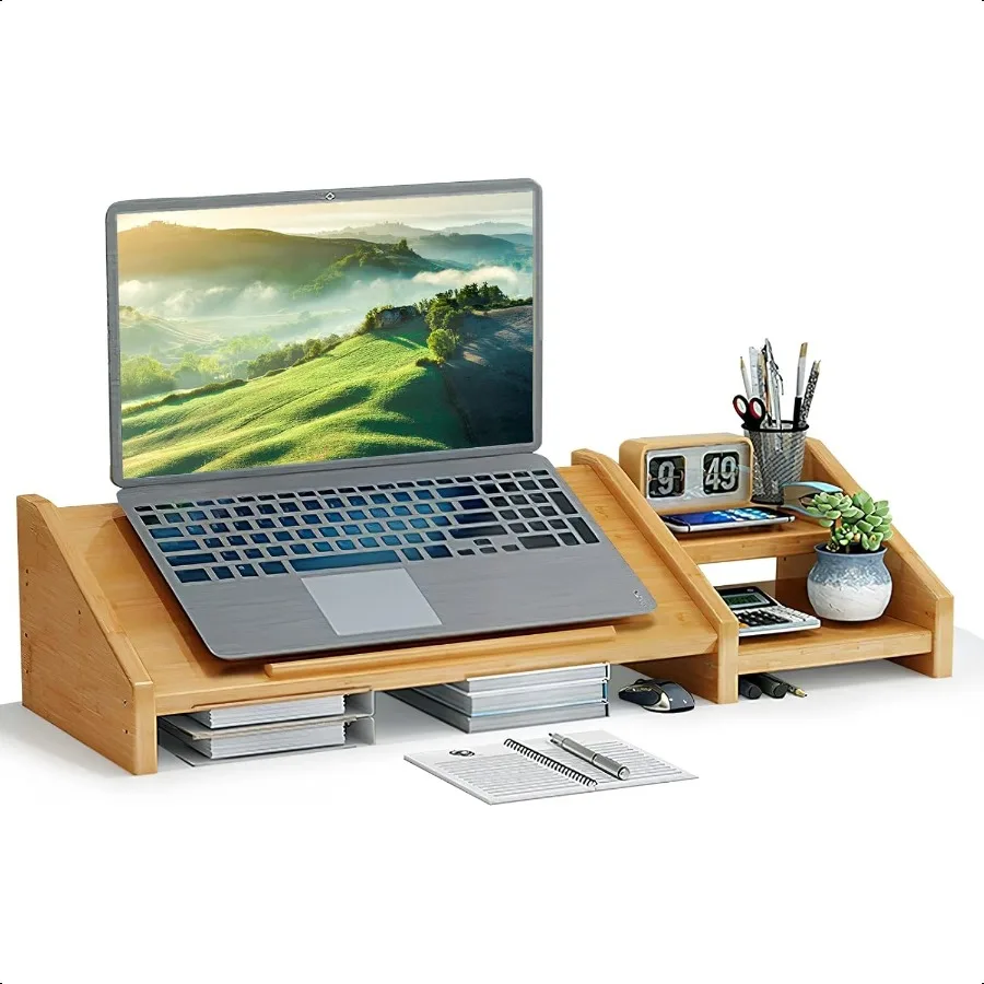 Bamboo Laptop Stand for Desk 3 Heights Adjustable Notebook Stand Computer Monitor Riser with 2 Tier Storage Shelf Desktop Organ
Bamboo Laptop Stand for Desk 3 Heights Adjustable Notebook Stand Computer Monitor Riser with 2 Tier Storage Shelf Desktop Organ