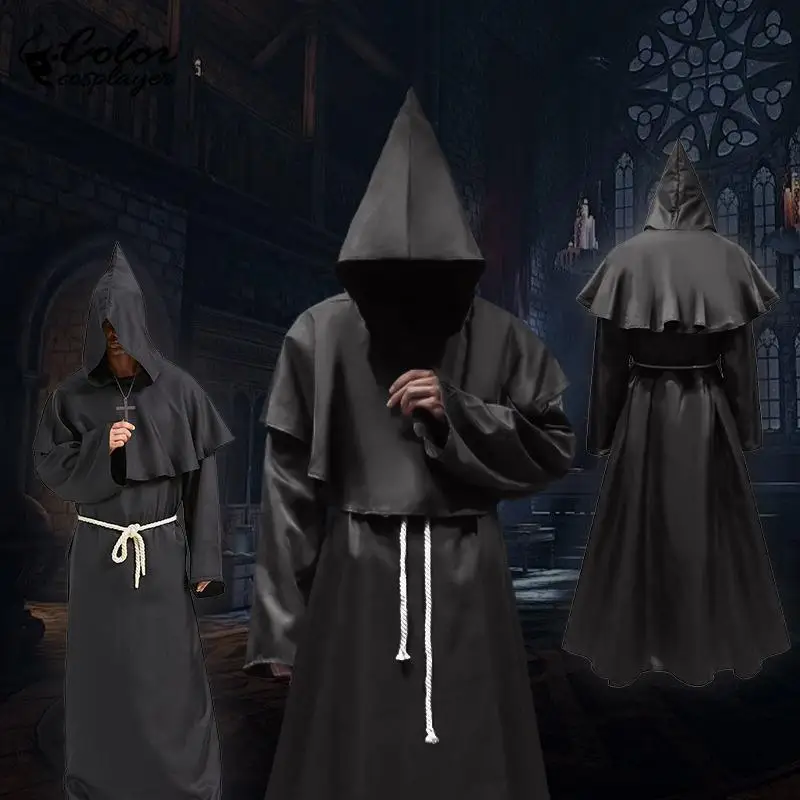 Color Cosplayer Black Medieval Robe Suit Priest Cosplay Costume Halloween Wizard Dress Up Carnival Adult Hooded Death Clothing
Color Cosplayer Black Medieval Robe Suit Priest Cosplay Costume Halloween Wizard Dress Up Carnival Adult Hooded Death Clothing