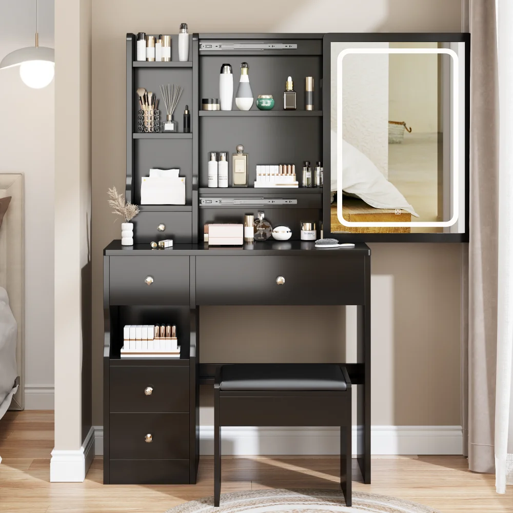 Small Space Left Drawer Desktop Vanity Table + Cushioned Stool, Extra Large Touch Control Sliding LED Mirror Tri-color Switching
Small Space Left Drawer Desktop Vanity Table + Cushioned Stool, Extra Large Touch Control Sliding LED Mirror Tri-color Switching