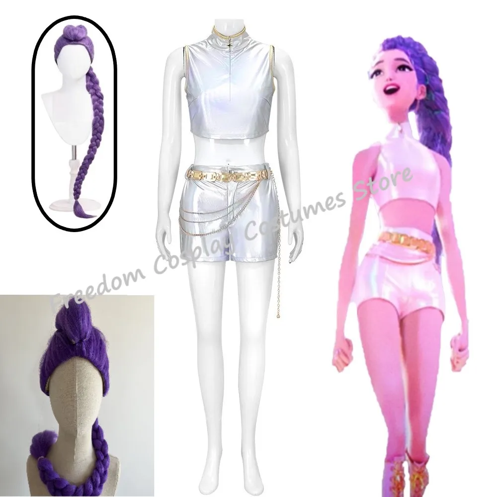 Anime Demon Hunters Rumi Cosplay Costume Wig White colorful songwriting costume Props Full Set Women Halloween party costumes
Anime Demon Hunters Rumi Cosplay Costume Wig White colorful songwriting costume Props Full Set Women Halloween party costumes