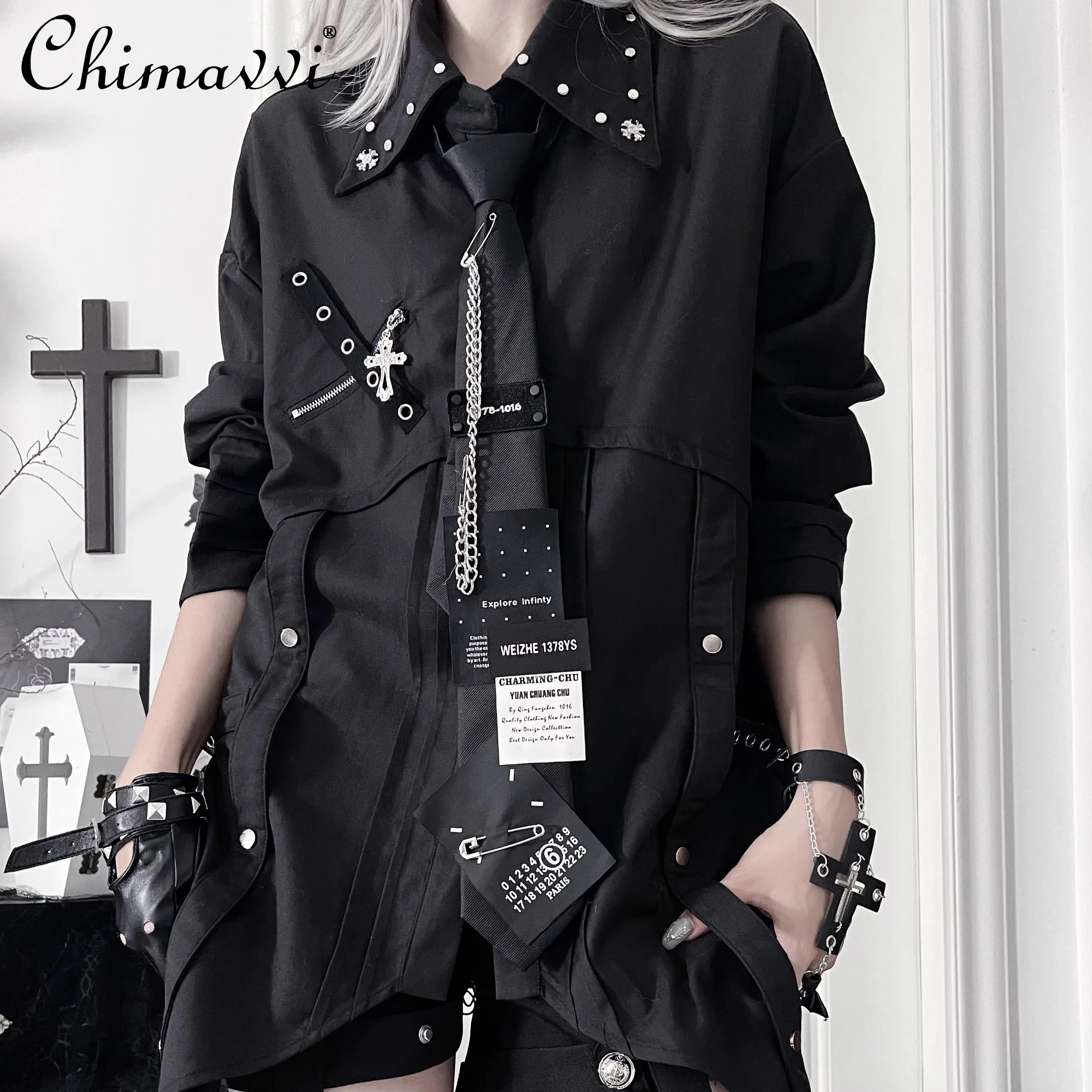 Original Design Japanese Style New Tie Metal Long Sleeve Shirt Autumn Punk Style Dark Cool Girl Loose Shirt Cos Camisas Tops
Original Design Japanese Style New Tie Metal Long Sleeve Shirt Autumn Punk Style Dark Cool Girl Loose Shirt Cos Camisas Tops
