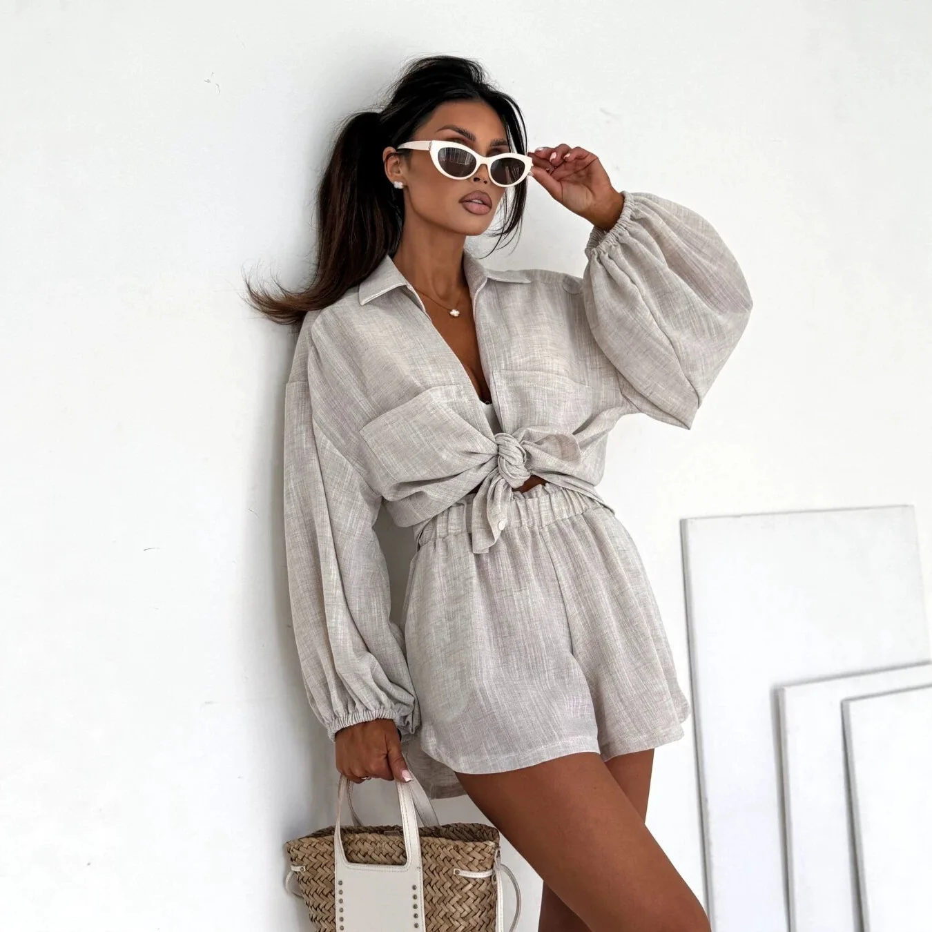 Striped Long Sleeve Shirt Fashion Casual Lace Short Shorts Spring Summer New Cotton Two Piece Short Set Shirt Set
Striped Long Sleeve Shirt Fashion Casual Lace Short Shorts Spring Summer New Cotton Two Piece Short Set Shirt Set