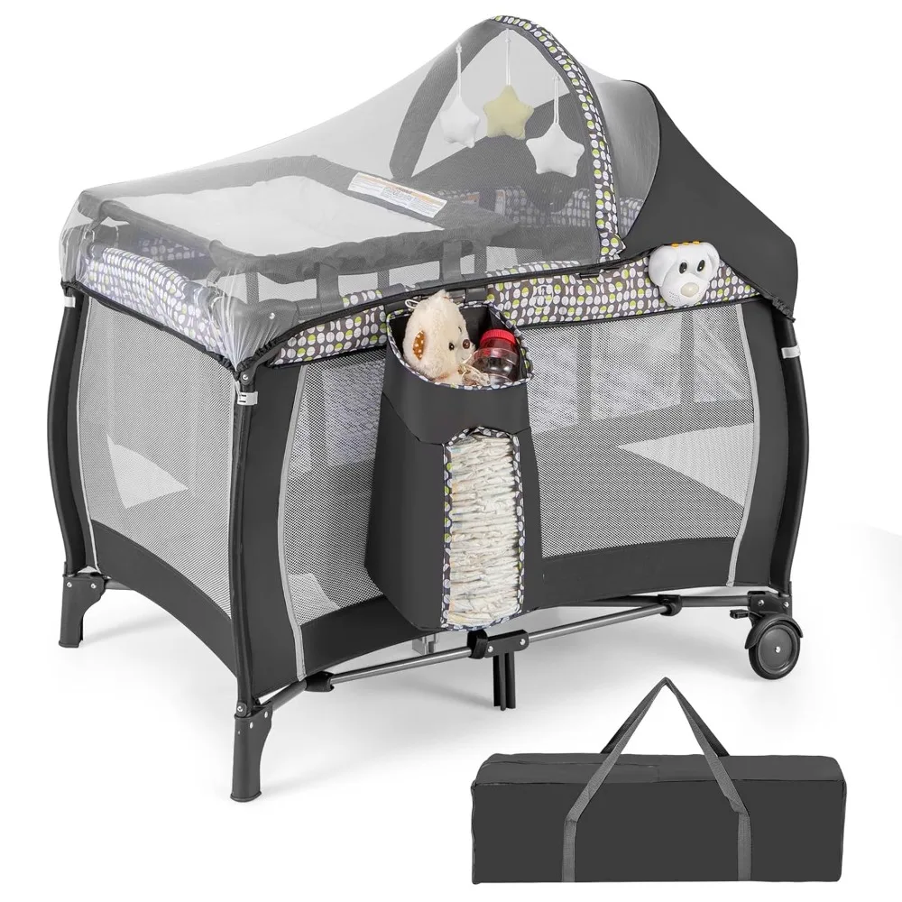 Pack and Play, 4-in-1 Foldable Nursery Center with Full-Size Infant Bassinet & Diaper Changer, Portable Toddler Crib w/Mattress
Pack and Play, 4-in-1 Foldable Nursery Center with Full-Size Infant Bassinet & Diaper Changer, Portable Toddler Crib w/Mattress