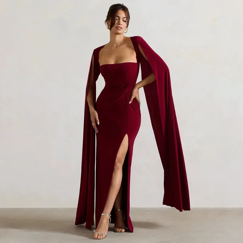 Elegant Bodycon High Slit Long Sleeved Shawl Women Dress Elasticity Tight Sexy Party Club Evening Dress Female Women Clothing
Elegant Bodycon High Slit Long Sleeved Shawl Women Dress Elasticity Tight Sexy Party Club Evening Dress Female Women Clothing