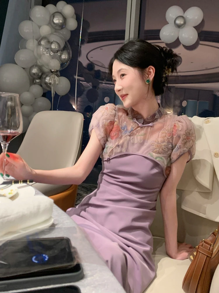 Retro Strapl Qipao Dr Original Design Summer Purple Women's Dr High Waist A-Line Skirt Embroidered Casual Wear
Retro Strapl Qipao Dr Original Design Summer Purple Women's Dr High Waist A-Line Skirt Embroidered Casual Wear