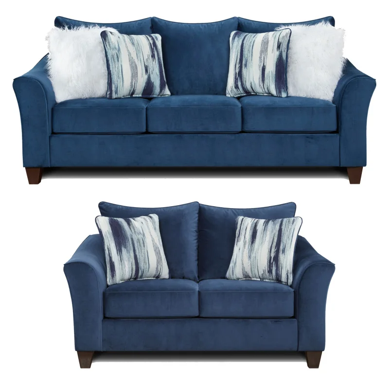 Camero Fabric Pillowback 2-Piece Living Room Set, Sofa and Loveseat, Navy Blue
Camero Fabric Pillowback 2-Piece Living Room Set, Sofa and Loveseat, Navy Blue