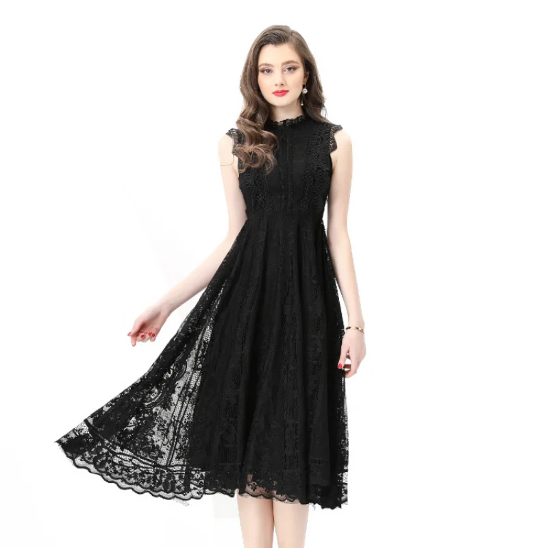 Spring And Summer New Solid Color Sleeveless Round Neck Women's Holiday Long Dress Fashion Lace High Waist Vestidos
Spring And Summer New Solid Color Sleeveless Round Neck Women's Holiday Long Dress Fashion Lace High Waist Vestidos