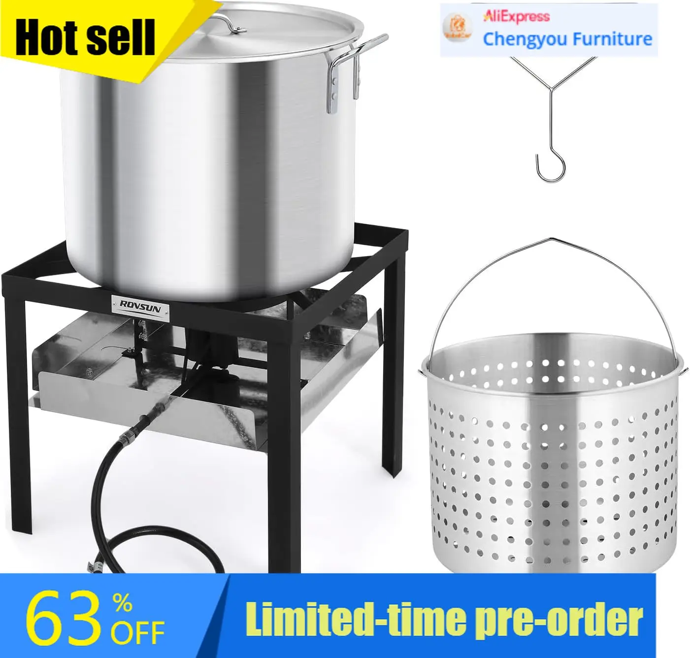 Outdoor Turkey Fryer Seafood Crawfish Boiler Steamer Propane Stove Aluminum Basket Regulator Lifting Hook Cooking
Outdoor Turkey Fryer Seafood Crawfish Boiler Steamer Propane Stove Aluminum Basket Regulator Lifting Hook Cooking