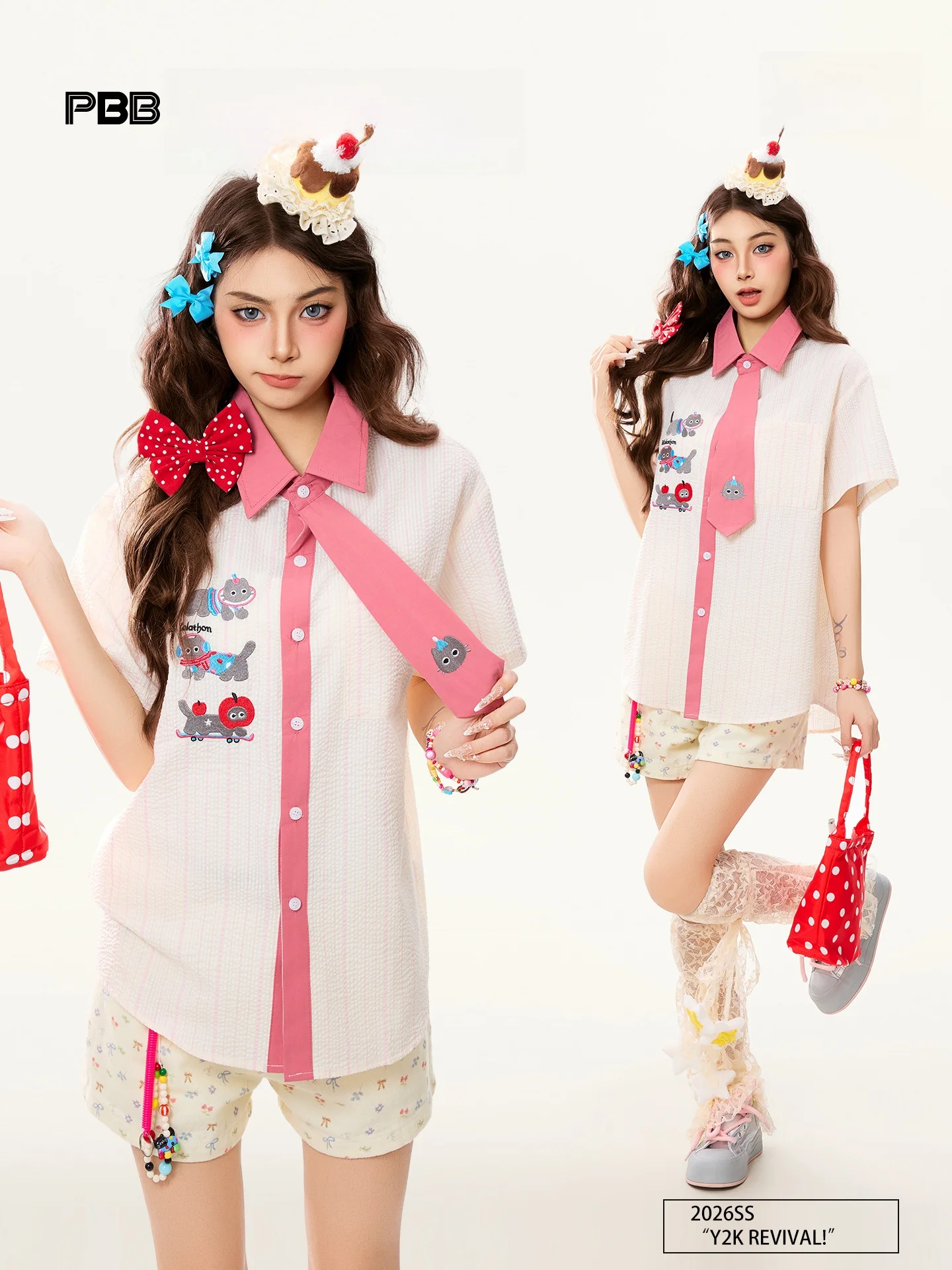 PBB Preppy Sle Color Blo Dog Print ort Sve irt Women's Sweet Striped Top Summer Casual Faion Decorative Button up
PBB Preppy Sle Color Blo Dog Print ort Sve irt Women's Sweet Striped Top Summer Casual Faion Decorative Button up